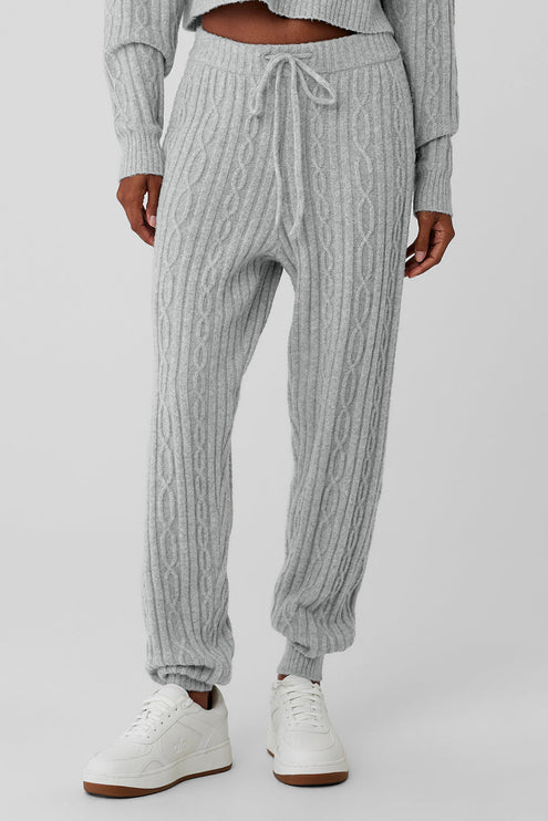 alo Women's Cable Knit Winter Bliss Pant - Athletic Heather Grey