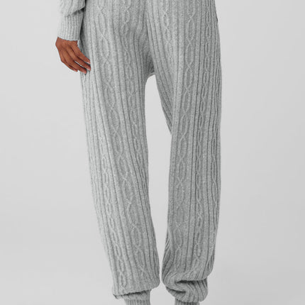 alo Women's Cable Knit Winter Bliss Pant - Athletic Heather Grey