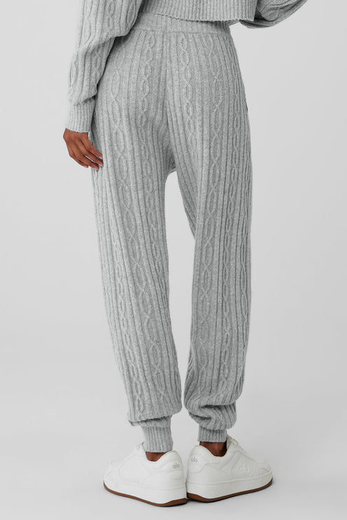 alo Women's Cable Knit Winter Bliss Pant - Athletic Heather Grey