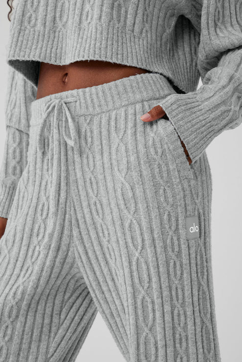 alo Women's Cable Knit Winter Bliss Pant - Athletic Heather Grey