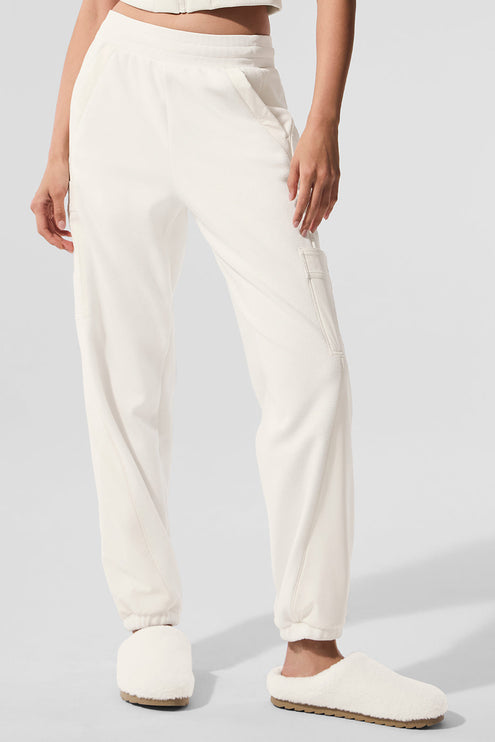 alo Women's Polar Fleece Wintry Mix Pant - Ivory