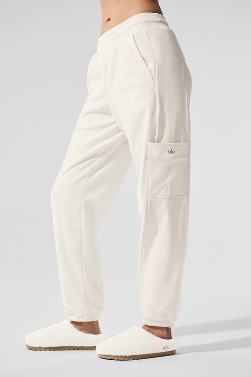alo Women's Polar Fleece Wintry Mix Pant - Ivory