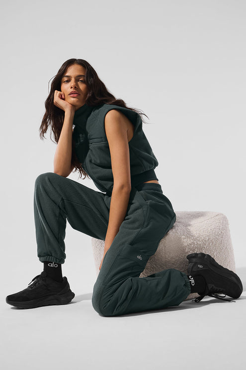 alo Women's Polar Fleece Wintry Mix Pant - Charcoal Green