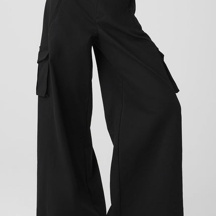 alo Women's Show Off Cargo Wide Leg Trouser (Long) - Black