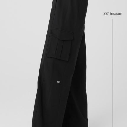 alo Women's Show Off Cargo Wide Leg Trouser (Long) - Black