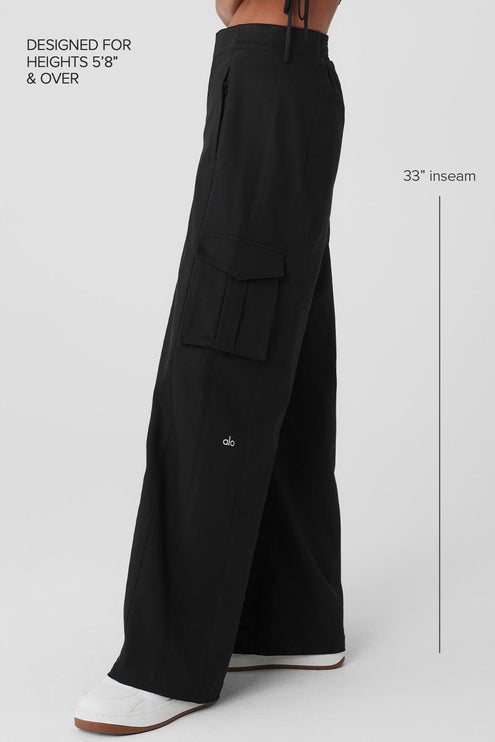 alo Women's Show Off Cargo Wide Leg Trouser (Long) - Black