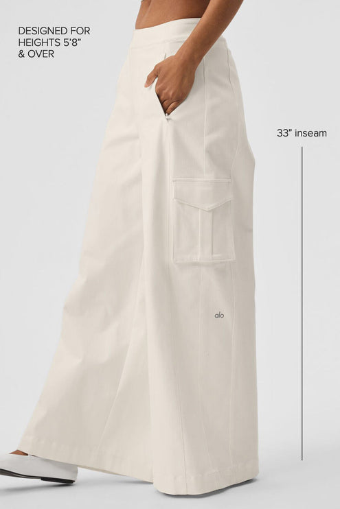 alo Women's Show Off Cargo Wide Leg Trouser (Long) - Ivory