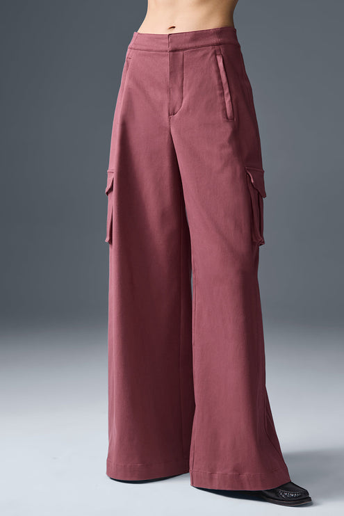 alo Women's Show Off Cargo Wide Leg Trouser (Long) - Burgundy Truffle