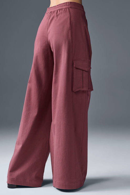 alo Women's Show Off Cargo Wide Leg Trouser (Long) - Burgundy Truffle