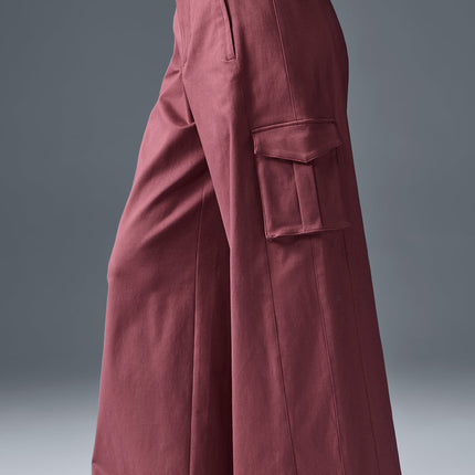 alo Women's Show Off Cargo Wide Leg Trouser (Long) - Burgundy Truffle