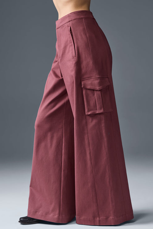 alo Women's Show Off Cargo Wide Leg Trouser (Long) - Burgundy Truffle