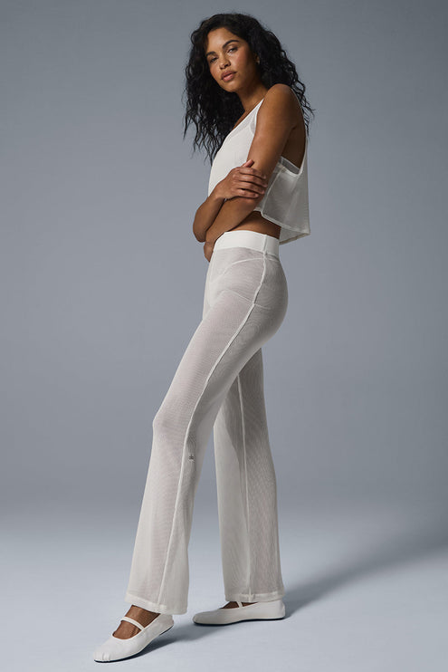 alo Women's Striped Mesh Tropical Nights Flare Pant - Ivory