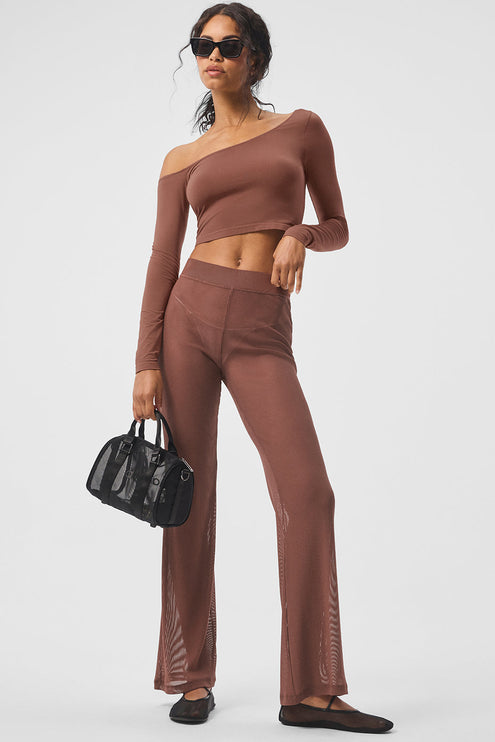 alo Women's Striped Mesh Tropical Nights Flare Pant - Chestnut