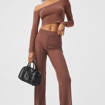 alo Women's Striped Mesh Tropical Nights Flare Pant - Chestnut
