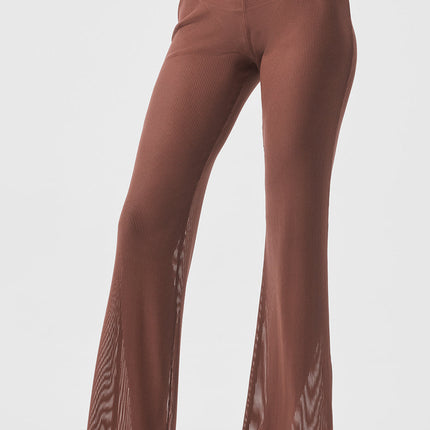 alo Women's Striped Mesh Tropical Nights Flare Pant - Chestnut