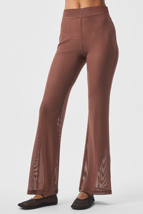 alo Women's Striped Mesh Tropical Nights Flare Pant - Chestnut