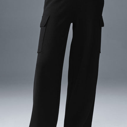 alo Women's Scholar Knit High-Waist Cargo Pant - Black