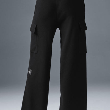 alo Women's Scholar Knit High-Waist Cargo Pant - Black