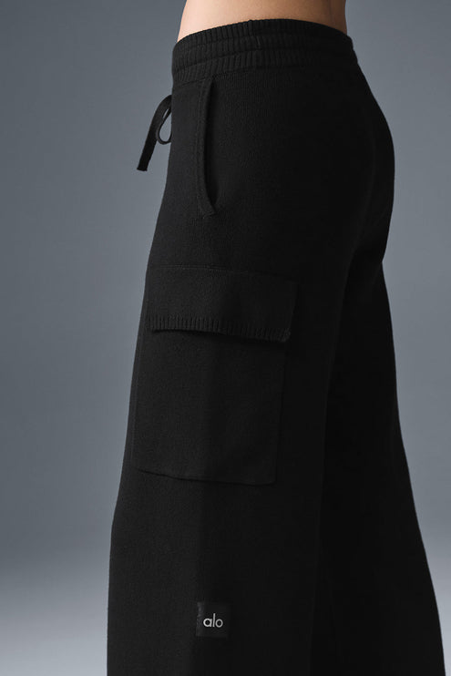 alo Women's Scholar Knit High-Waist Cargo Pant - Black