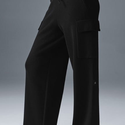 alo Women's Scholar Knit High-Waist Cargo Pant - Black
