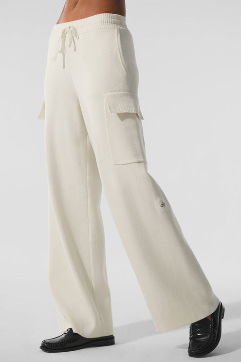 alo Women's Scholar Knit High-Waist Cargo Pant - Ivory