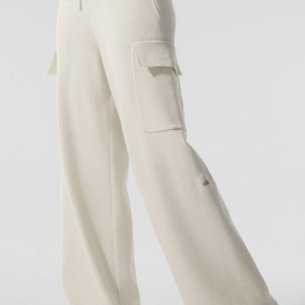 alo Women's Scholar Knit High-Waist Cargo Pant - Ivory