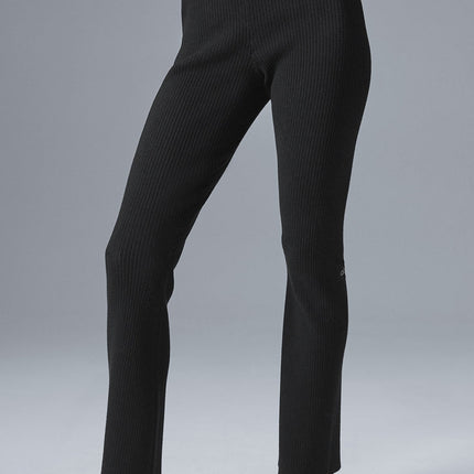 alo Women's Denim Knit High-Waist Flare Pant - Black/Anthracite