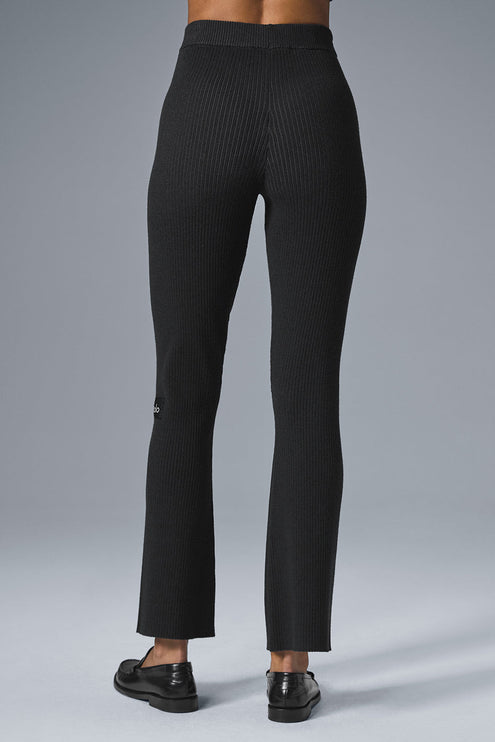 alo Women's Denim Knit High-Waist Flare Pant - Black/Anthracite