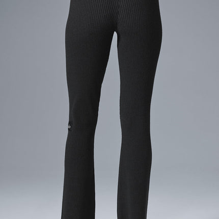 alo Women's Denim Knit High-Waist Flare Pant - Black/Anthracite