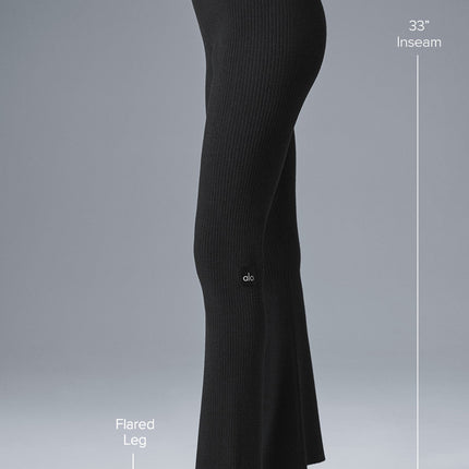 alo Women's Denim Knit High-Waist Flare Pant - Black/Anthracite