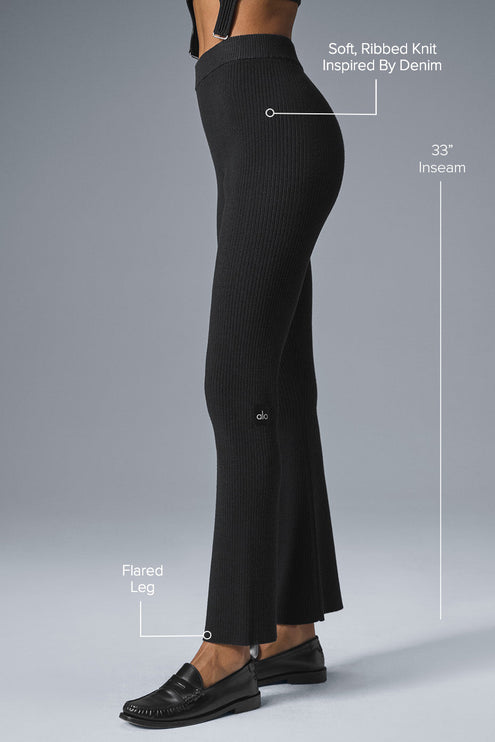 alo Women's Denim Knit High-Waist Flare Pant - Black/Anthracite