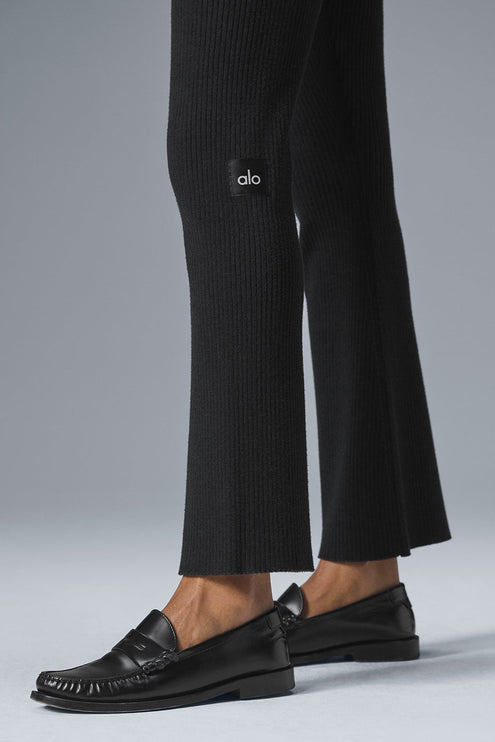 alo Women's Denim Knit High-Waist Flare Pant - Black/Anthracite