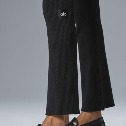 alo Women's Denim Knit High-Waist Flare Pant - Black/Anthracite