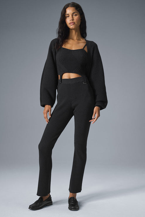 alo Women's Denim Knit High-Waist Flare Pant - Black/Anthracite