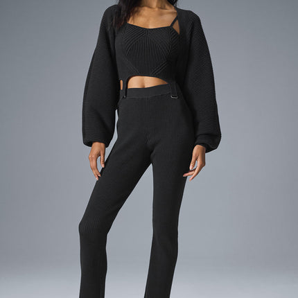 alo Women's Denim Knit High-Waist Flare Pant - Black/Anthracite