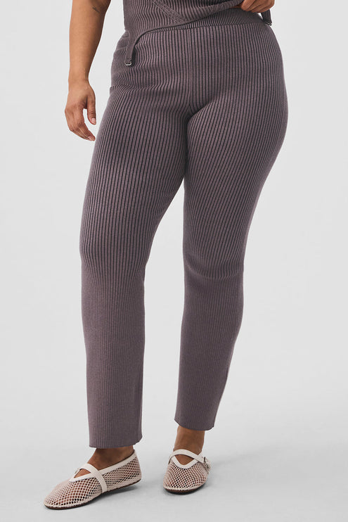 alo Women's Denim Knit High-Waist Flare Pant - Raisinette/Black