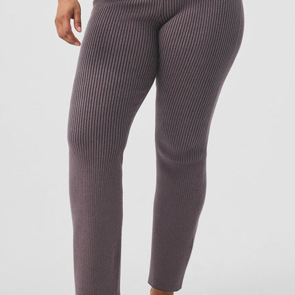 alo Women's Denim Knit High-Waist Flare Pant - Raisinette/Black