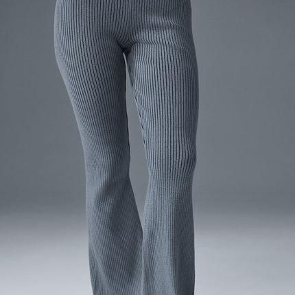 alo Women's Denim Knit High-Waist Flare Pant - Steel Grey/Anthracite