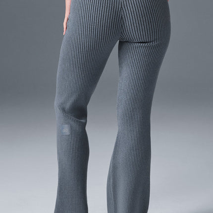 alo Women's Denim Knit High-Waist Flare Pant - Steel Grey/Anthracite