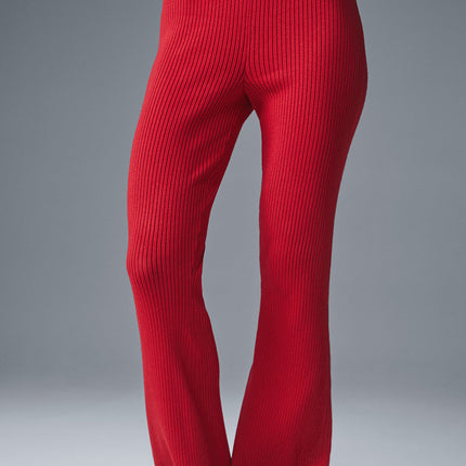 alo Women's Denim Knit High-Waist Flare Pant - Bold Red/Dark Bold Red