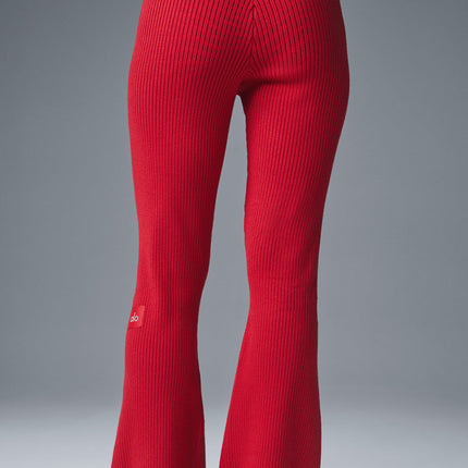 alo Women's Denim Knit High-Waist Flare Pant - Bold Red/Dark Bold Red