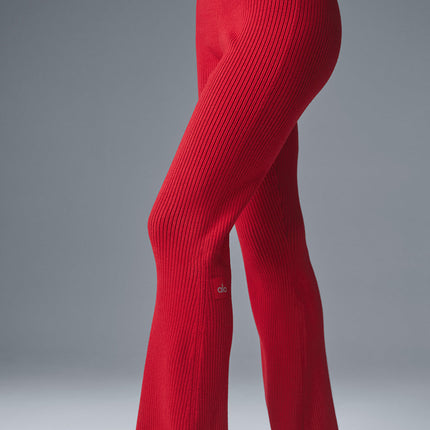 alo Women's Denim Knit High-Waist Flare Pant - Bold Red/Dark Bold Red