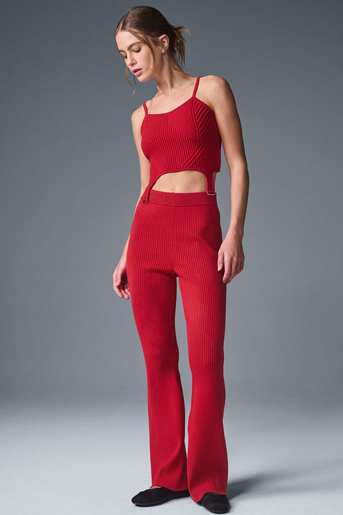 alo Women's Denim Knit High-Waist Flare Pant - Bold Red/Dark Bold Red