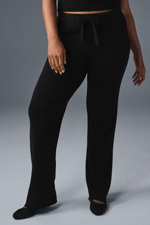 alo Women's Snuggle Up Sweater High-Waist Wide Leg Pant - Black