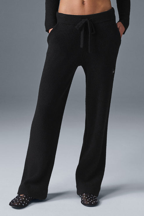 alo Women's Snuggle Up Sweater High-Waist Wide Leg Pant - Black