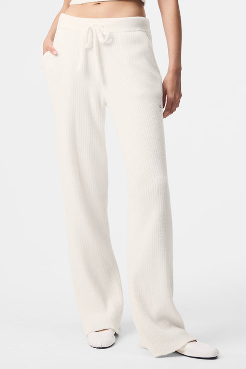 alo Women's Snuggle Up Sweater High-Waist Wide Leg Pant - Ivory