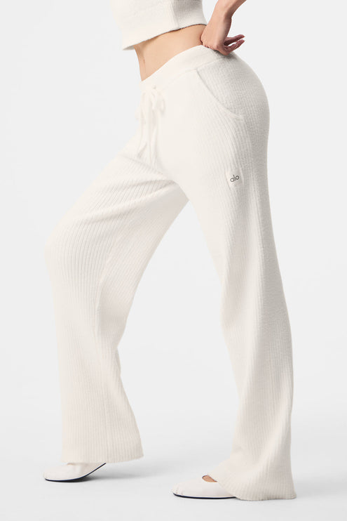 alo Women's Snuggle Up Sweater High-Waist Wide Leg Pant - Ivory