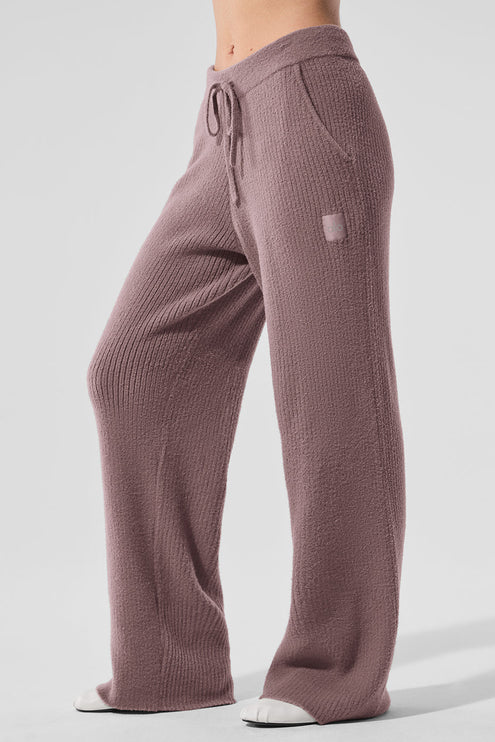 alo Women's Snuggle Up Sweater High-Waist Wide Leg Pant - Mushroom