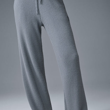 alo Women's Snuggle Up Sweater High-Waist Wide Leg Pant - Steel Grey