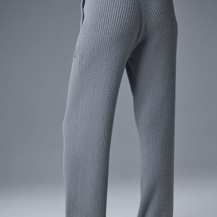 alo Women's Snuggle Up Sweater High-Waist Wide Leg Pant - Steel Grey